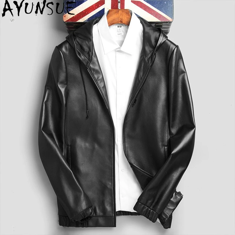 

AYUNSUE Top Layer Sheepskin Real Leather Jacket Men Business Casual Coat New in Coats Hoodie Autumn Mens Clothes Jaqueta Couro