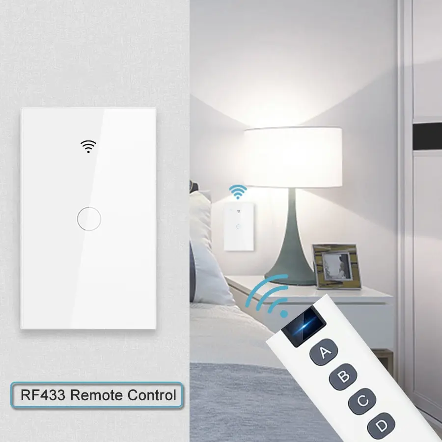 Tuya WiFi Smart Light Switch US Standard Work With Alexa Google Home Wall Touch Switch 110V 220V RF433Mhz Remote 1 2 3 4 Gang