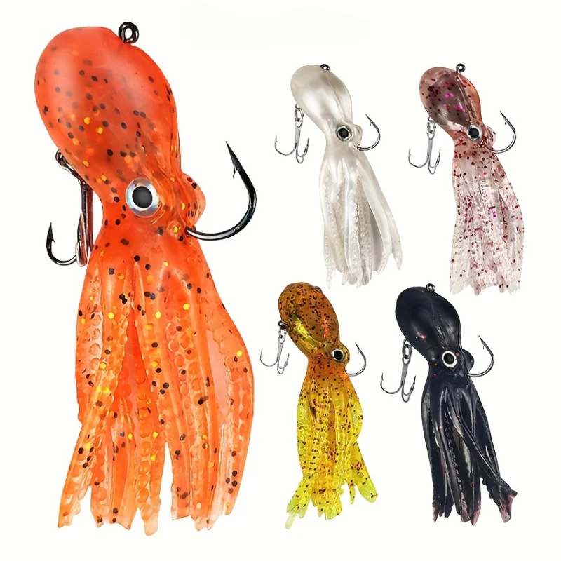 

5pcs/set Octopus Swimbait Soft Fishing Lure with Skirt Tail, Lingcod Rockfish Jigs for Saltwater Ocean Fishing