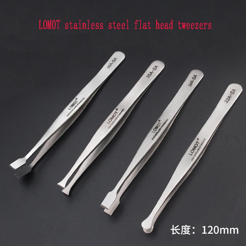 LOMOT stainless steel flat head tweezers, flat head tweezers, oblique shovel, round head, beard removal, eyebrow clip