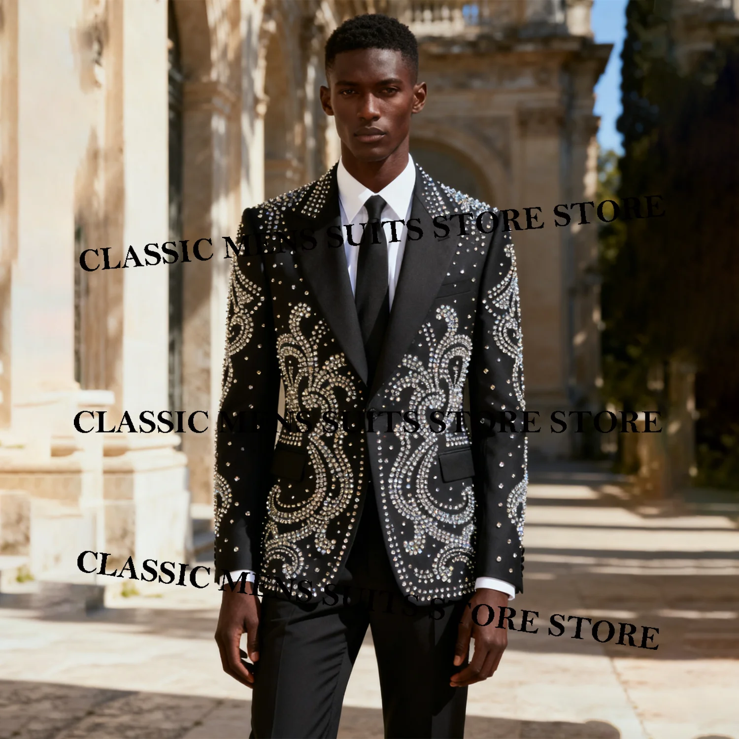 

Мужские костюмы со стразами по индивидуальному заказу, элитные смокинги для жениха из бисера, комплекты из 2 предметов, роскошный облегающий мужской пиджак для выпускного вечера, Ropa Hombre