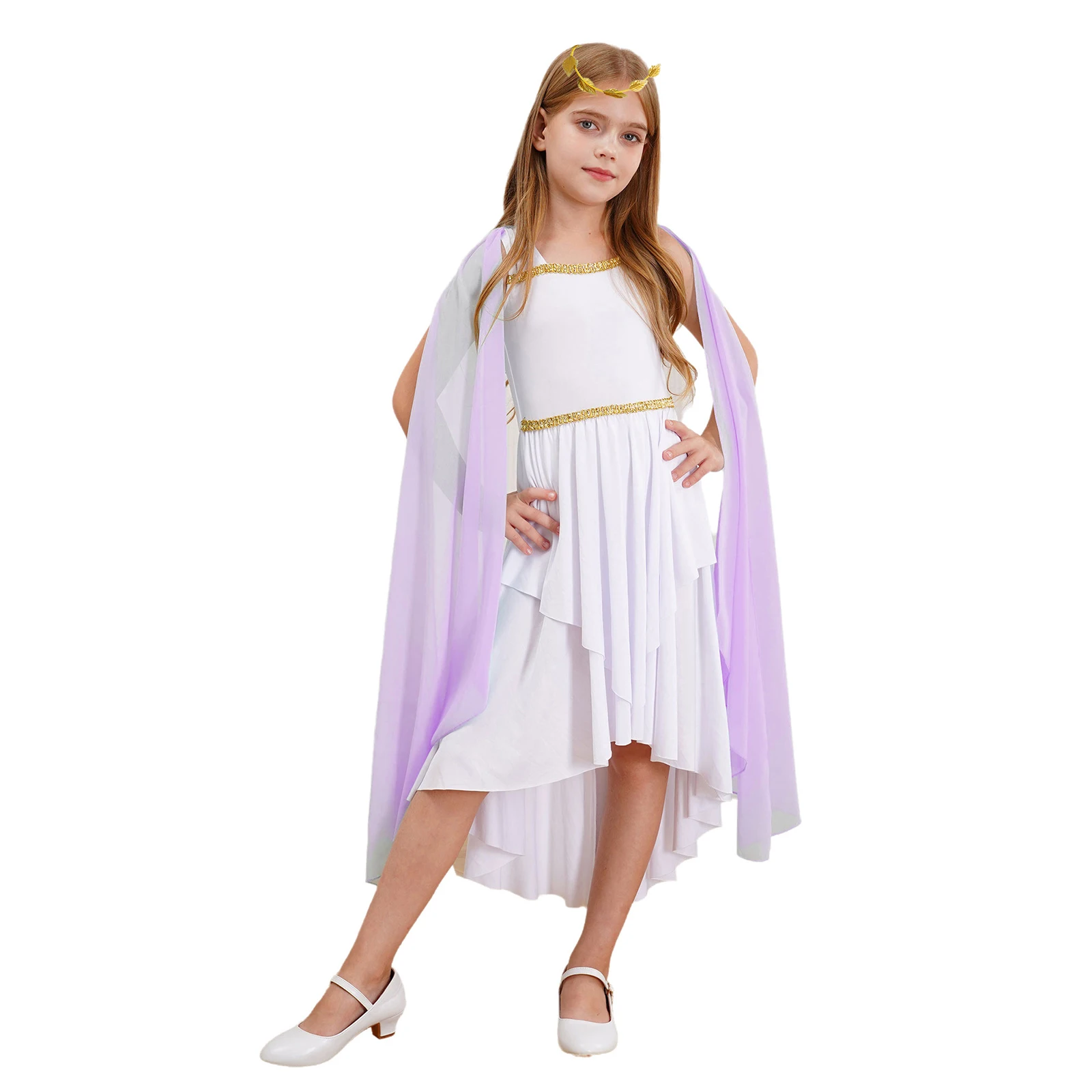 Picture 6: Kids Girls Halloween Ancient Greek Princess Toga Costume Roman Greece Flowy Dress with Headband Set Childs Carnival Outfits
