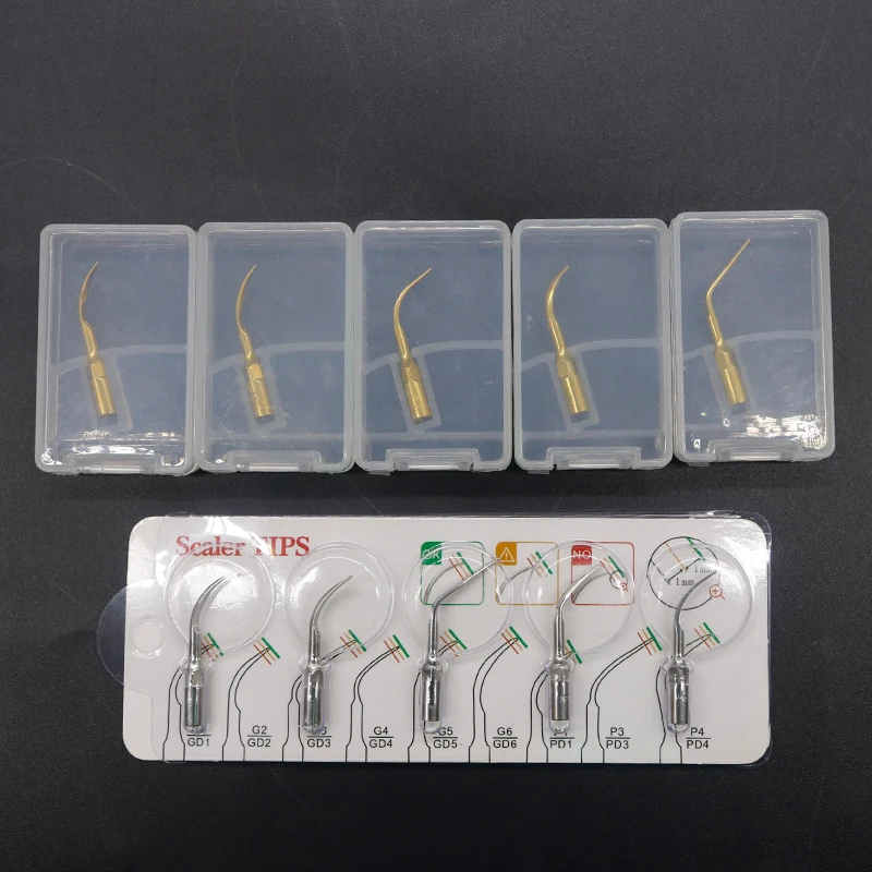 5Pcs/lot Titanium Gold Dental Ultrasonic Scaler Tips G1T G2T G3T G4T P1T P3T For EMS Woodpecker VRN Scaler Handpiece