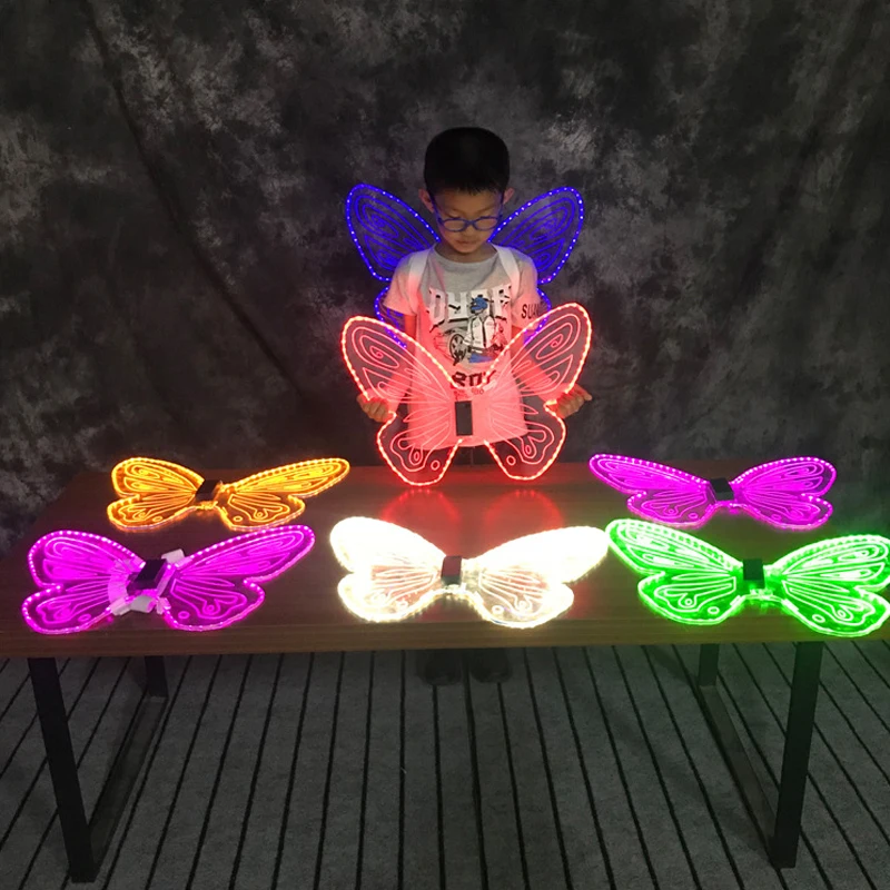 LED Luminous Butterfly Wings Night Lights Colorful Acrylic Angel Wings Children Princess Party Night Lamp for Kids Holiday Gift