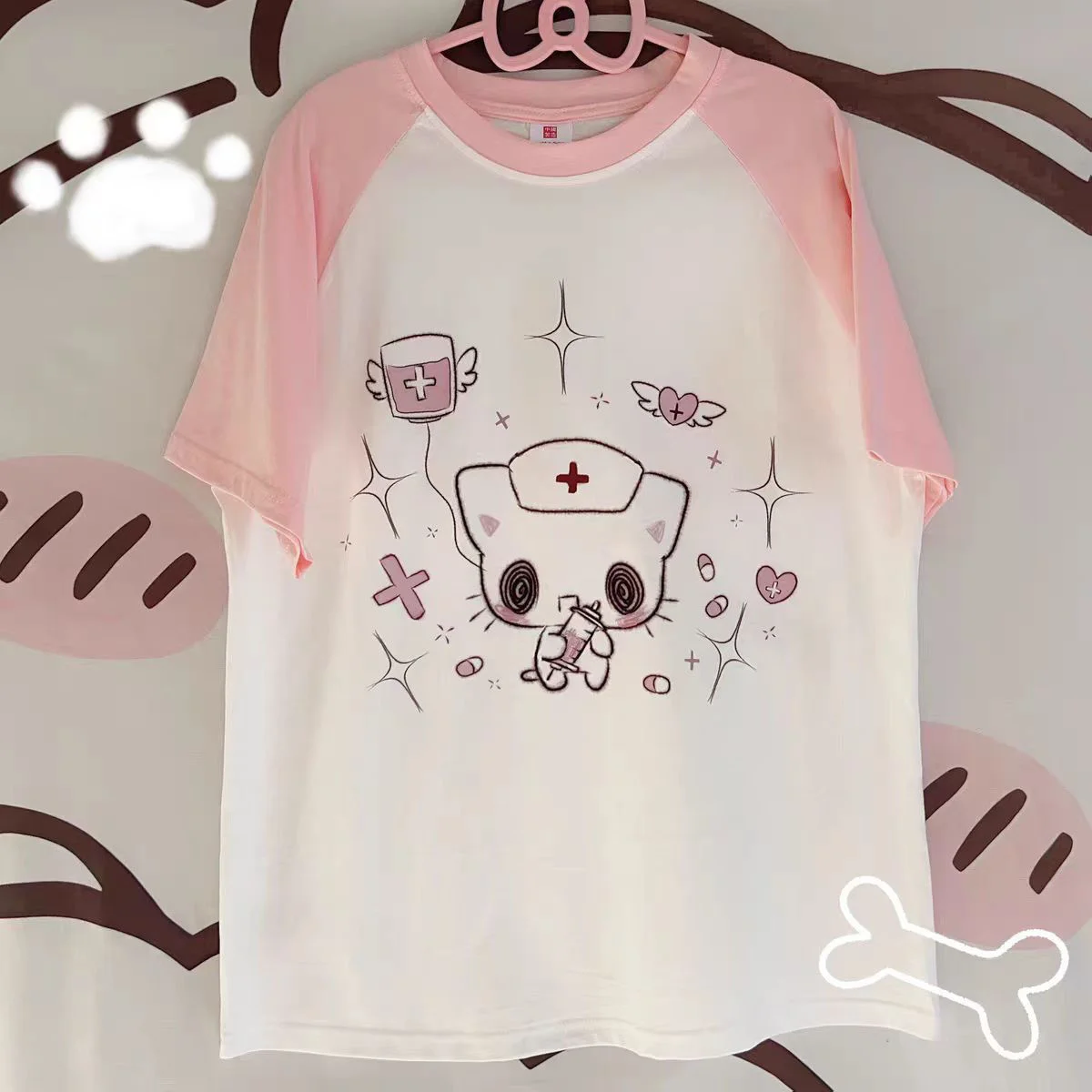 Y2K women clothing Short Sleeve stitch T Shirts Kawaii Japanese Harajuku Subculture Tops Loose Cute Casual Anime Ins Women Tees