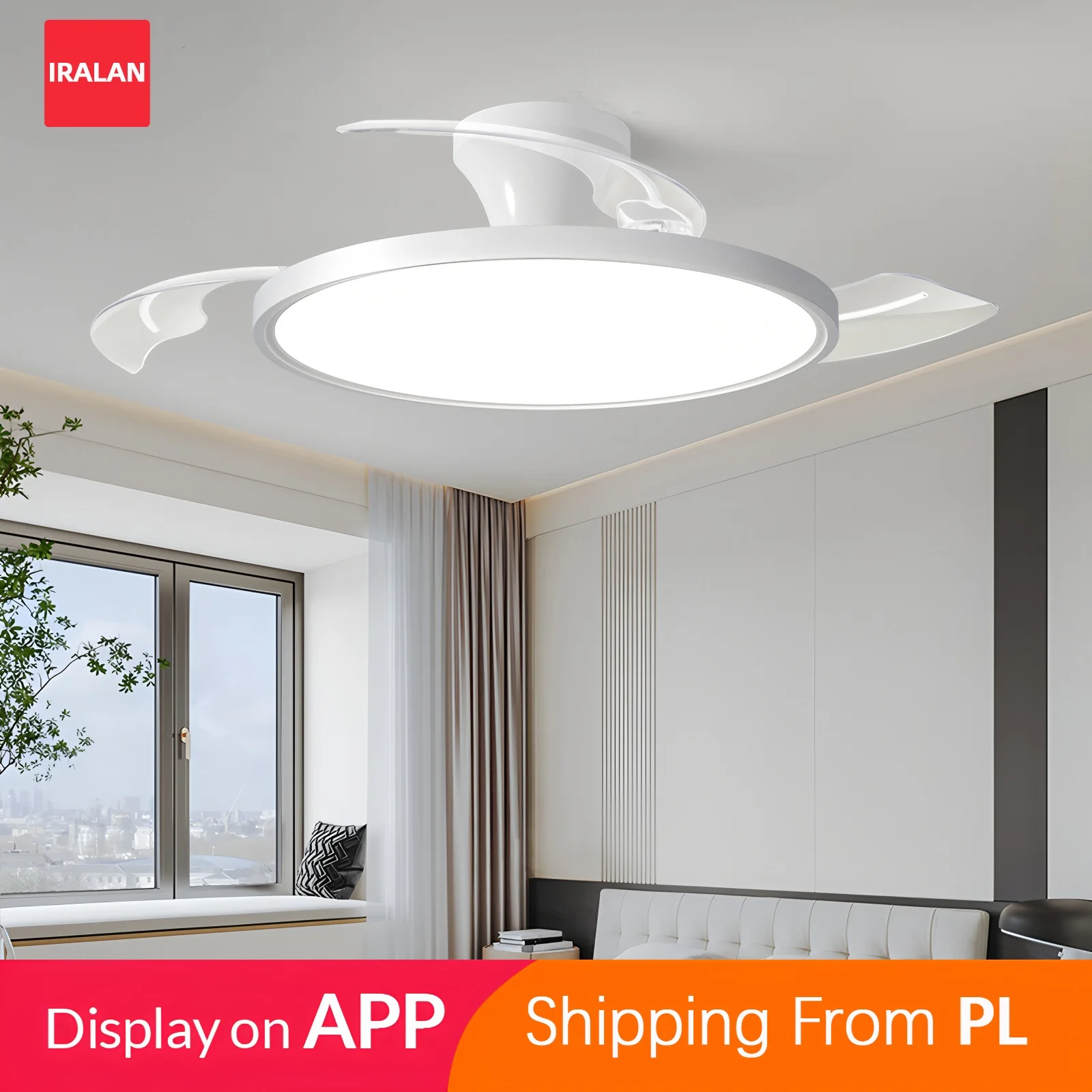 IRALAN Ceiling Lights with Fan Smart Retractable Fan Blade Home Electric Fan Dimmable with Remote Control Led Living Room Light
