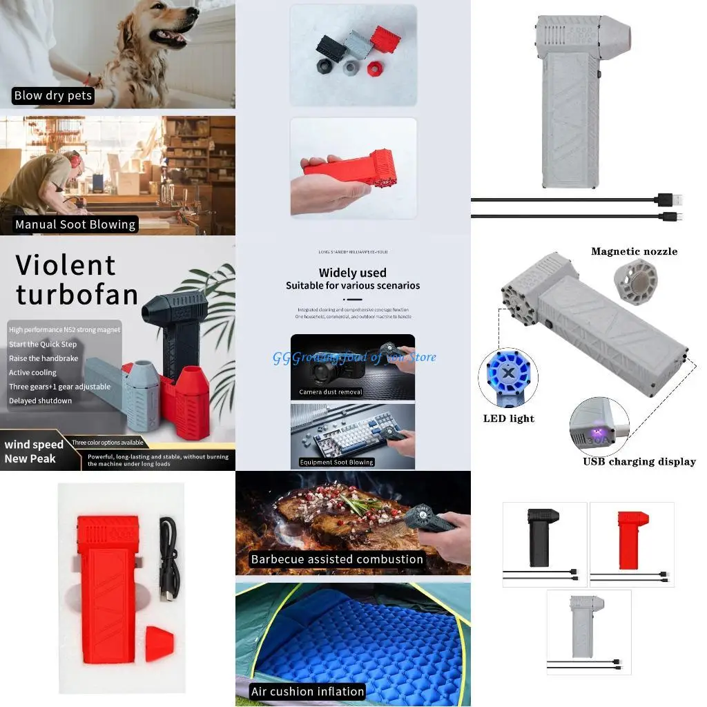 

H9EB Mini Blower Jet Fan Violent Fan 120,000RPM Powerful Fan 3 Speed Adjustable Fan Mini Blower Air Dusters for Cleaning