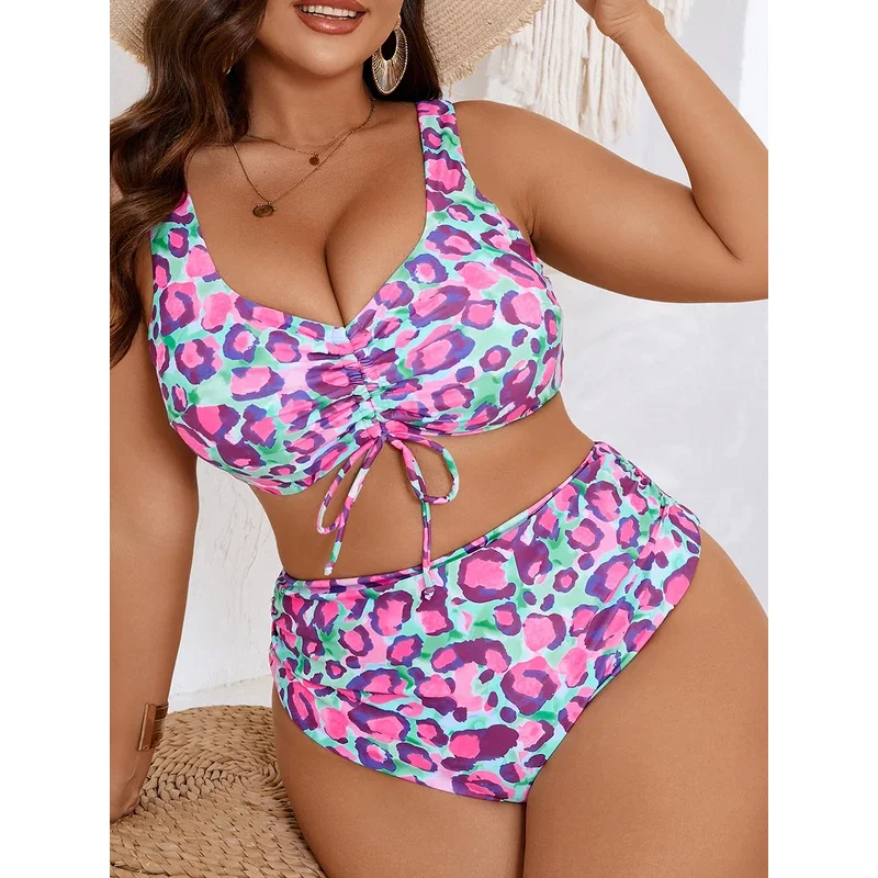 2026 Large Plus Big Size Printed Bikini High Waist Swimsuit Women Strappy Leopard Swimwear Female Bathing Swimming Swim Suit 5XL