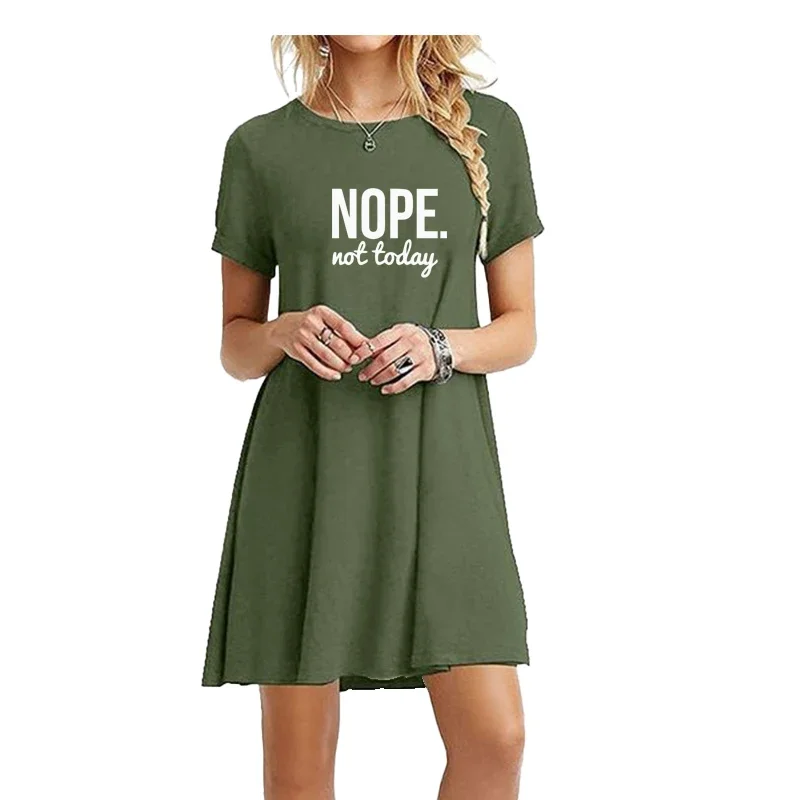 Female Dress Summer O Neck Nope Not Today Printed T-shirt Short Sleeve Mini Dresses Long Tops Above Knee Length Sexy Streetwear