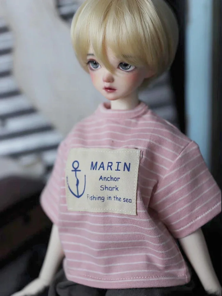 G10-115 children toy 1/4 bjd sd DD doll's props Accessoriess clothes   Casual short-sleeved personality striped T-shirt top 1pcs