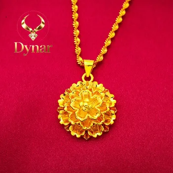 Dynar Jewelry Złota zawieszka w kształcie kwiatu z 24-karatowego złota |   Złoto próby AU999, wzór 3D z płatkami, prześwitujący pręcik, elegancki i romantyczny do noszenia na co dzień.