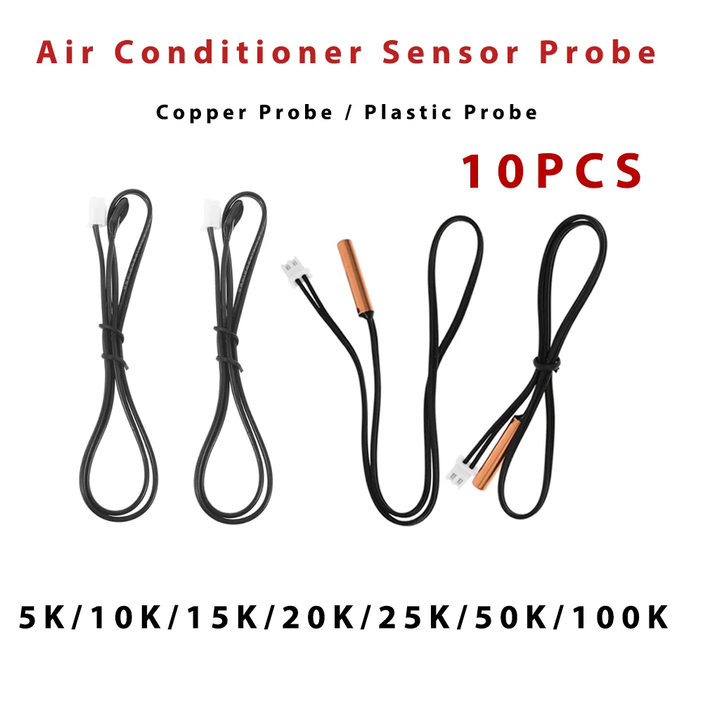 10PCS Universal NTC Temperature Sensor Probe 5K 10K 15K 20K 25K 50K Rubber Copper Head for Air Conditioner Water Heater