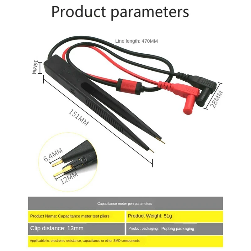 ABJA-SMD SMT Chip Test Clip Lead Probe Digital Multimeter Meter Tweezer Capacitor LCR Capacitor Test Pen view 6