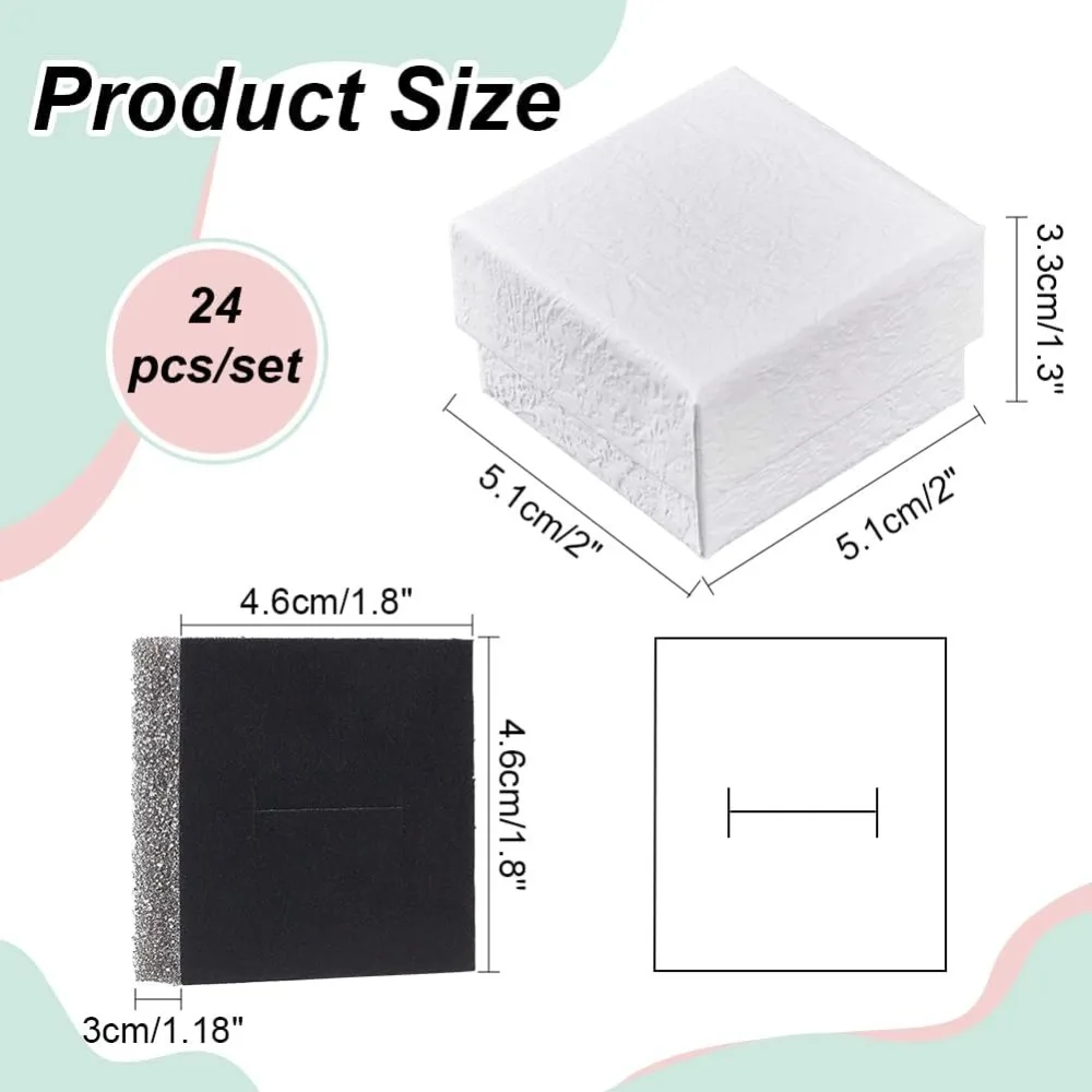 24 Pcs White Texture Cardboard Jewelry Boxes, 2.01x2.01x1.3 Inch Paper Gift Box Cardboard Packaging Box with Sponge Inside