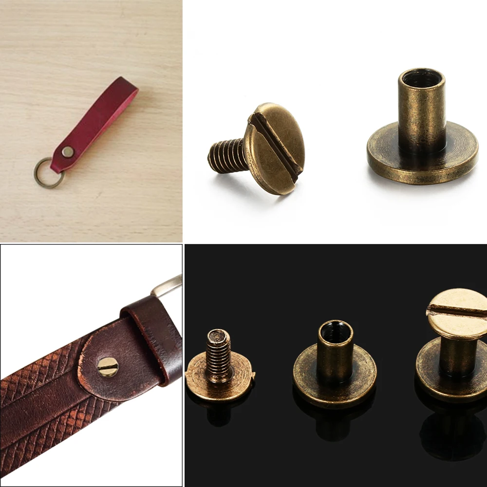 10 pcs 5/6.5/8mm DIY Brass Nail Cloth Button Leather Craft Strap Rivets Screw Round Head Screws Solid Nail Bolt