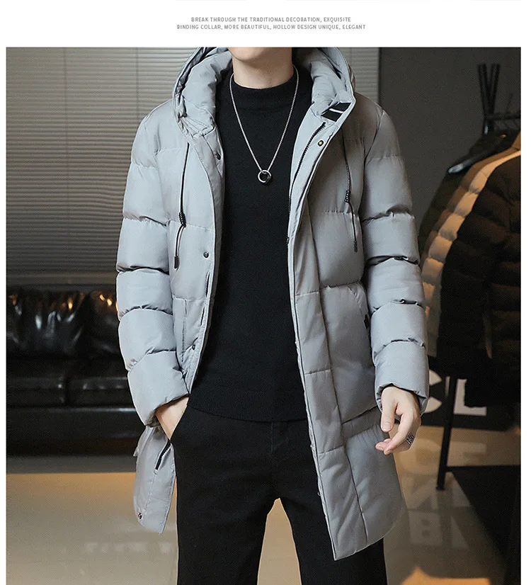 Autumn Winter Mid-Long Fleece Padded Jacket Men's Windproof Warm Coat