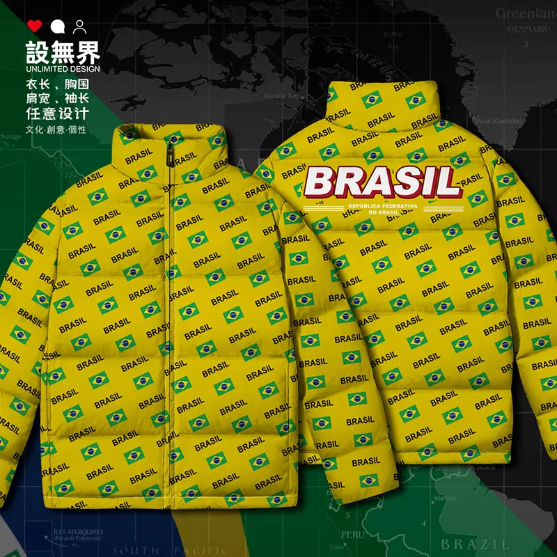 Brazil Brazilian BRA brasil country flag White duck down Jackets Comfortable Casual Design Warm puffer new Winter down coat