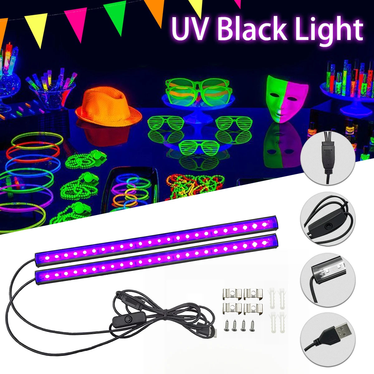 2/4pcs UV Black Light 9W 395nm Bar for Fluorescent Tapestry Poster Body Paint Glow Halloween Decor Xmas Party