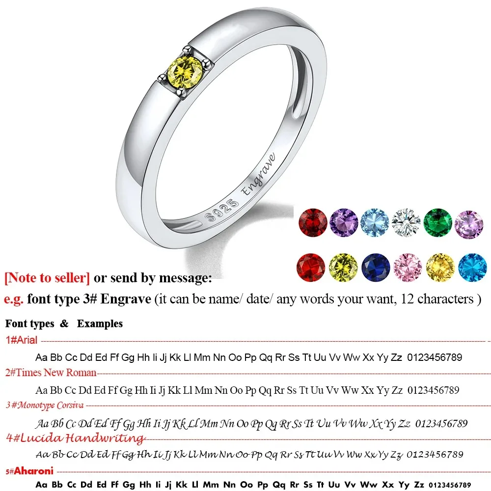 Imagem -03 - Prata Birthstones Anel para Homens e Mulheres Banda de Casamento Unisex Jóias Nome Personalizado Gravação Noivado Presente de Aniversário 3.2 mm u7 925