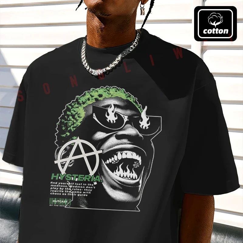 Hysteria Funny Graphic Moto T-Shirt Vintage Cotton Plain Mens Funny T Shirts Casual Harajuku Clothes