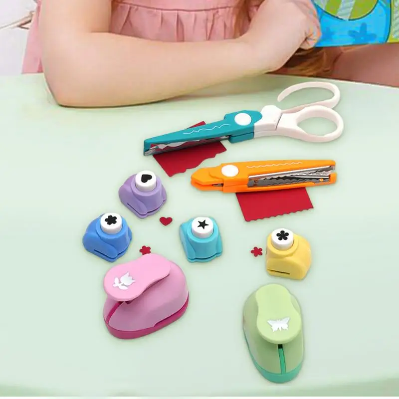 Kids Puncher Craft Set Educatief Kids Puncher Speelgoed Met Schaar Crafting Liefhebbers Student Briefpapier Fijne Motoriek Puncher