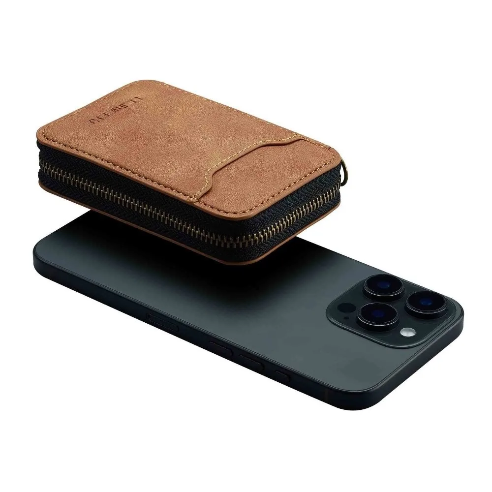 PU Leather Magnetic Phone Bag Anti-fraud Card Slot Leather Card Slot Wallet Zipper Closure Universal Phone Card Holder Wallet