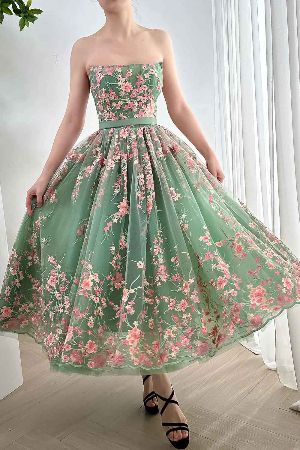 Annie Tulle Green Prom Dresses, Luxo, Bordado, Floral, Fada, Off-Ombro, Coquetel, Casamento, Sexy