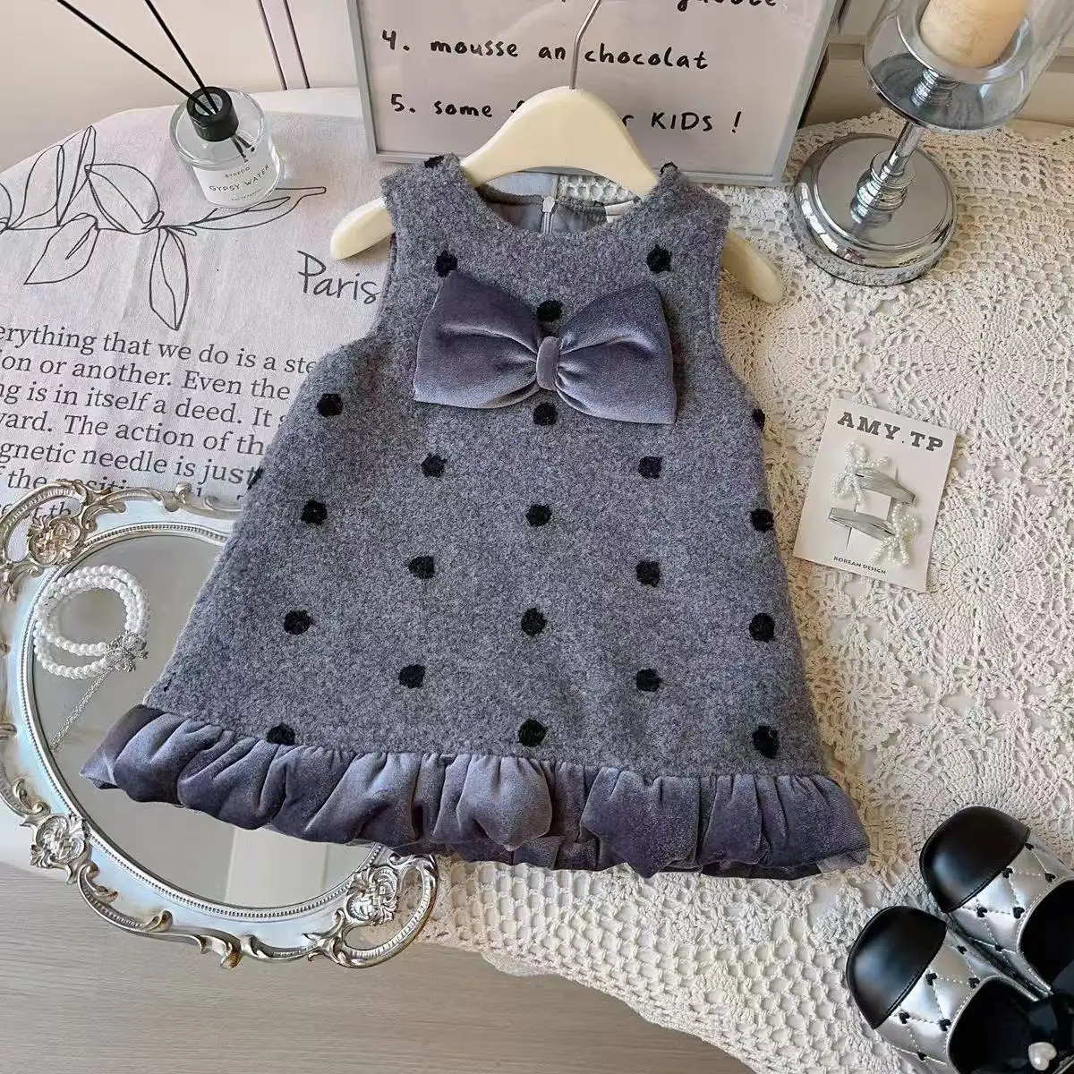 الشتاء 2-7 سنوات الفتيات سترة فستان 2026 جديد سميكة سترة القطن البولكا نقطة الدافئة أكمام فستان الدانتيل وسترة 90-140 سنتيمتر #3