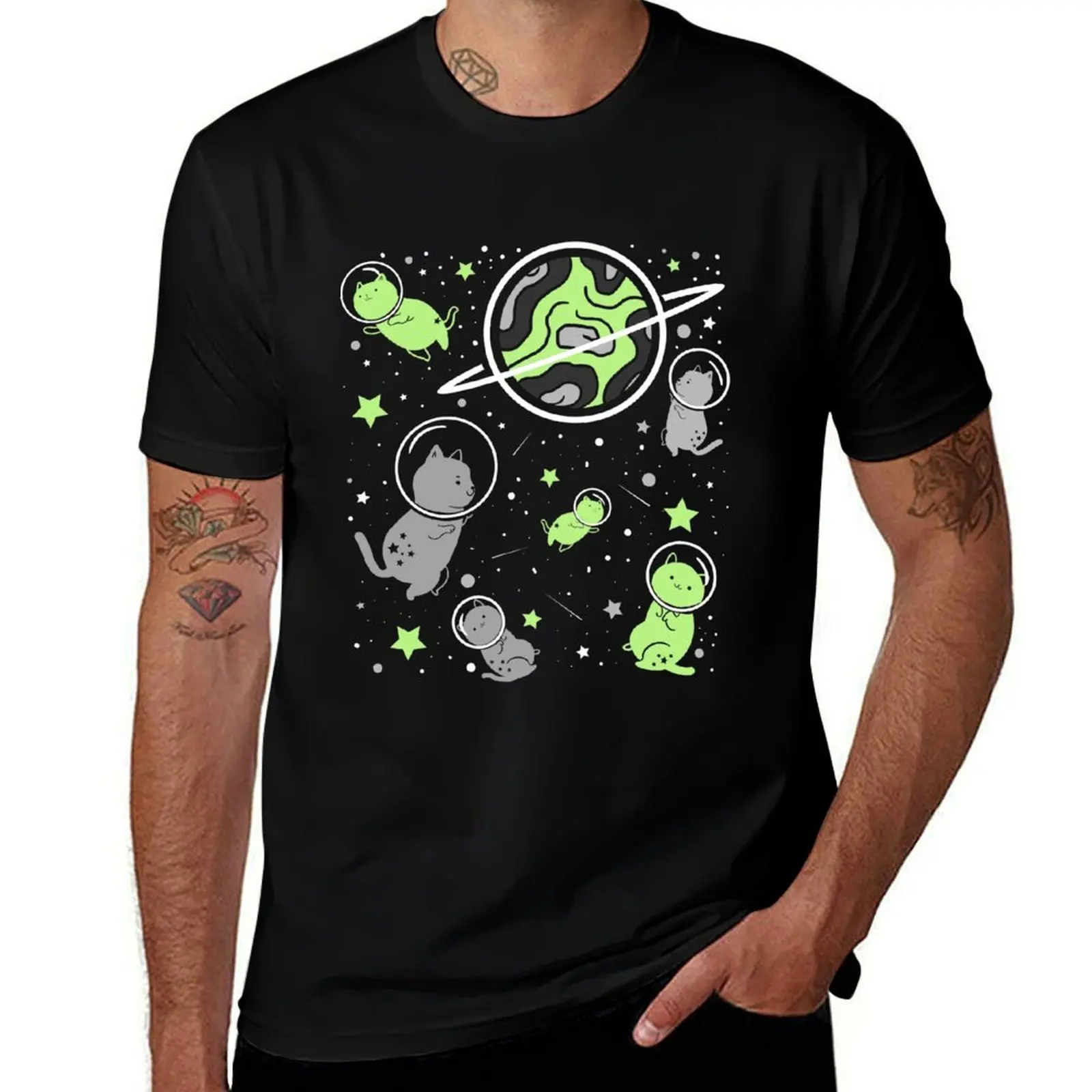 Camiseta Agender Pride Cat In Space, camisetas gráficas, ropa de calle, ropa bonita, regalos para novio, camisetas divertidas para hombre