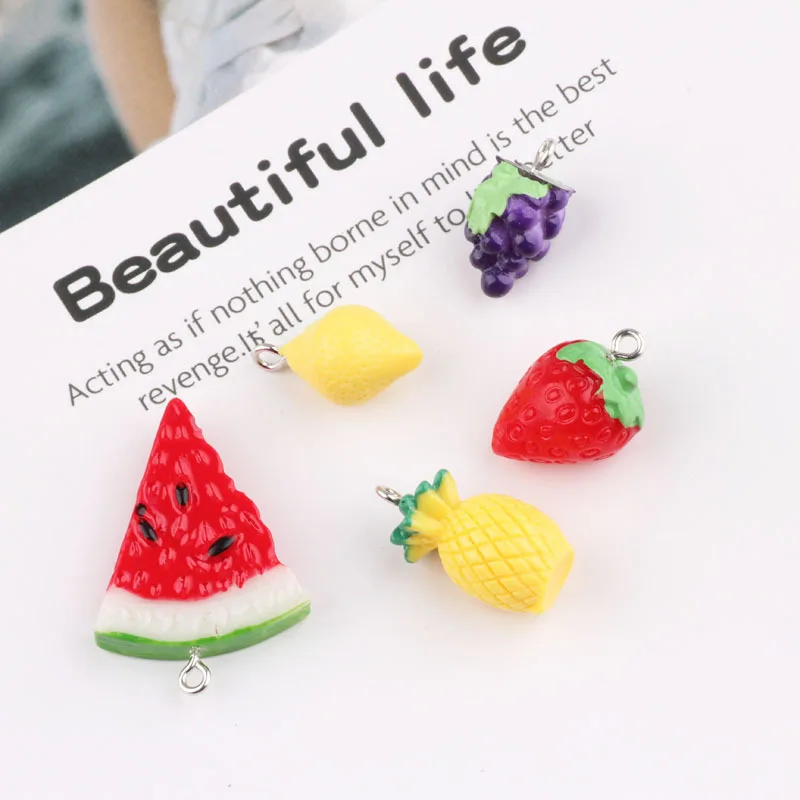 1pcs Diy Resin Fruit Watermelon Strawberry Pineapple Grape Lemon Bracelet Materials Handmade Keychain Charms