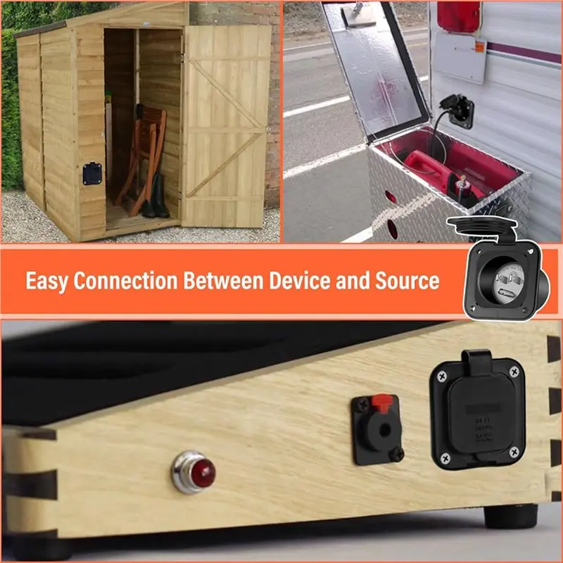 ABJI-2X 15 Amp 125V AC Power Inlet Port Plug With Integrated 18 Inch Extension Cord, NEMA 5-15 RV Flanged Inlet US Plug
