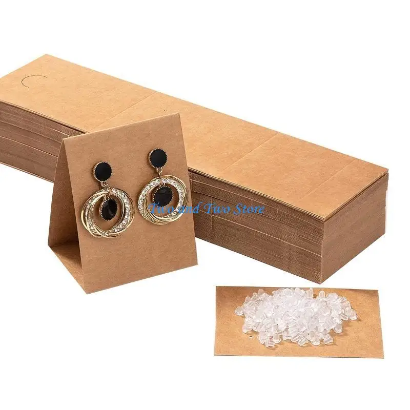 HX6F 100Pcs Standing Earring Display Cards with 200x Earplug Earring Card Holders