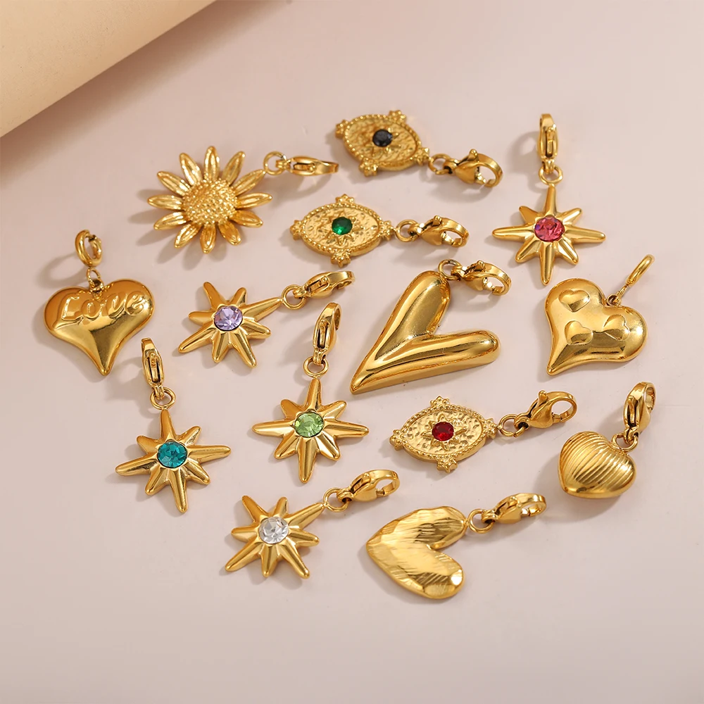 Hot-selling Stainless Steel Zircon Heart Star Evil Eye Sunflower Pendant DIY Gold-plated Accessories for Fashion Jewelry