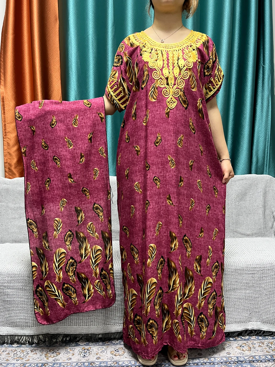 Muslimische abayas für frauen 2024 neue baumwoll bedruckte florale marok kanis che kaftan afrikanische islam nigeria boubou maxi kleider mit kopftuch