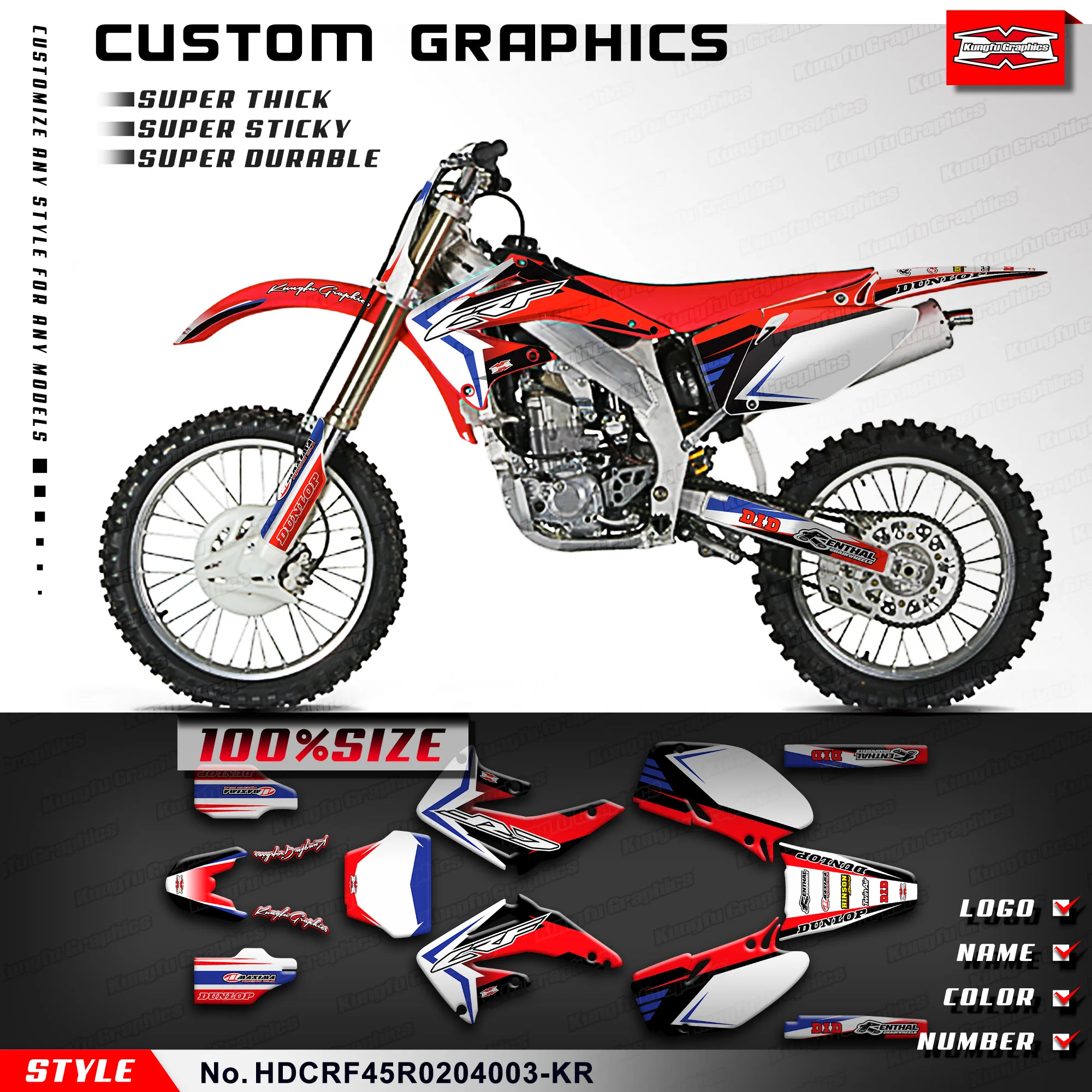 

KUNGFU GRAPHICS Dirt Bike Stickers MX Custom Vinyl Decal for Honda CRF450R 2002 2003 2004, HDCRF45R0204003-KR