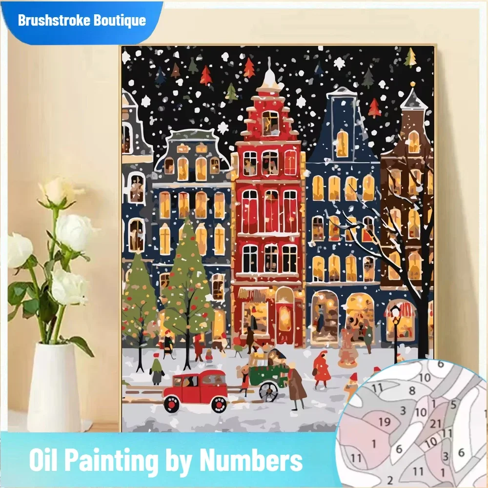 

Бескаркасная краска по номерам для взрослых, комплект для рождественской уличной сцены, сделай сам, акриловая картина маслом, холст по номерам, домашний декор