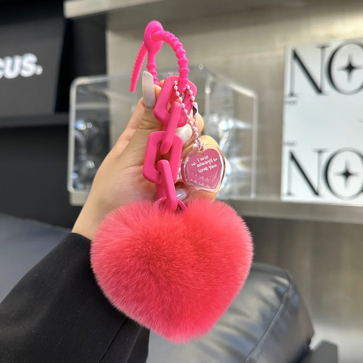 Real Fur Rex Rabbit Fur Key Chain Cute Stuffed Heart-Shaped Keychain Bag Charms Korean Car Keychain Decoration Accessories Gifts