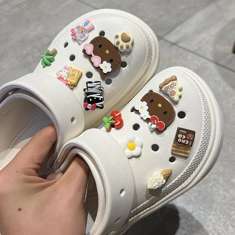 

MINISO Dark Skin Hello Kitty Cherry Shoes Charm Accessories Island-Inspired Garden Shoes Clogs Sandals DIY Decoration Party Gift