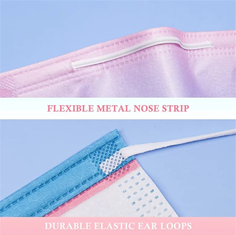 Newly 50/60 Pcs Adults Disposable Face Mask 3Ply Earloop Protective Breathable Covering with Design Breathable