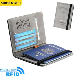 Porte-passeport RFID multifonction pour hommes et femmes, portefeuille de voyage vintage, couvertures de passeport d'affaires, carte d'identité bancaire