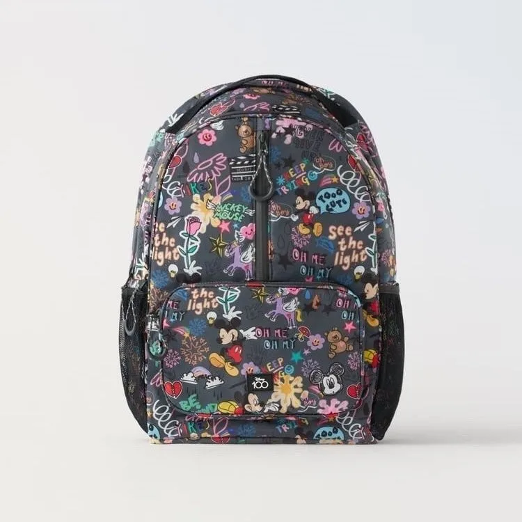 2024 New Children Backpack Full-print Flower Mickey Kids Girls And Boys School Bag Cartoon Fashion Children\'s Bag Schoolbag