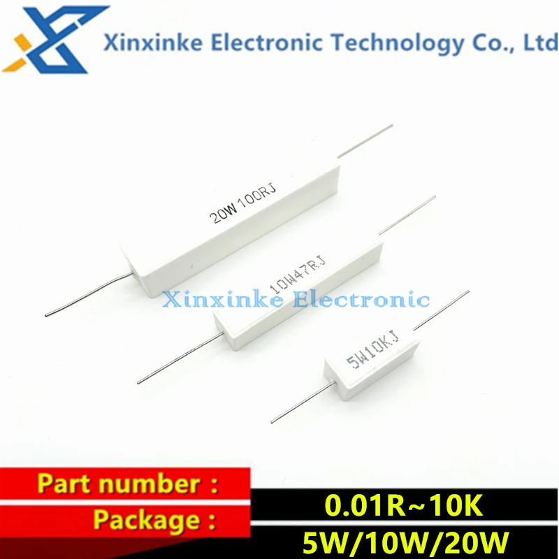 Imagem -03 - Cimento Resistor 1.5r 2.2r 3.3r 4.7r 10r 22r 47r 100r 120r 220r 470r 1k 1.5k 2.2k 4.7k 8.2k 10k Ohm Resistência Poder Pcs 20w