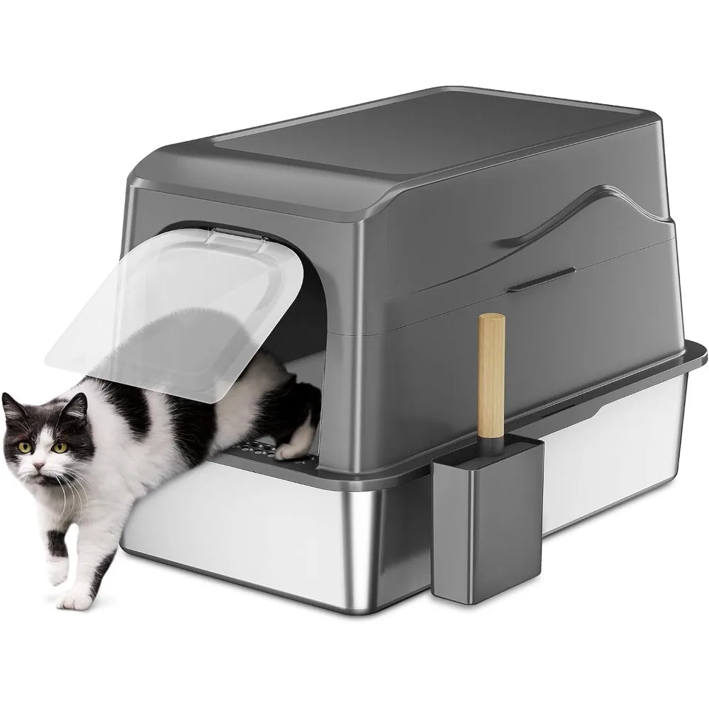 

Stainless Steel Litter Box with Removable Lid, Enclosed Cat Boxes for Big and Multiple Cats, Extra Large Metal Litter Box