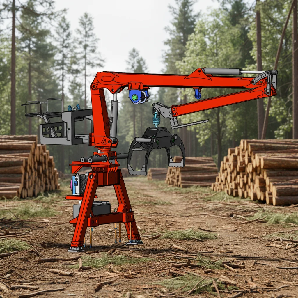Wood Handling Equipment Half Folding Telescopic Boom Log Grapple Truck Mounted Crane Hydraulic Stabilizer