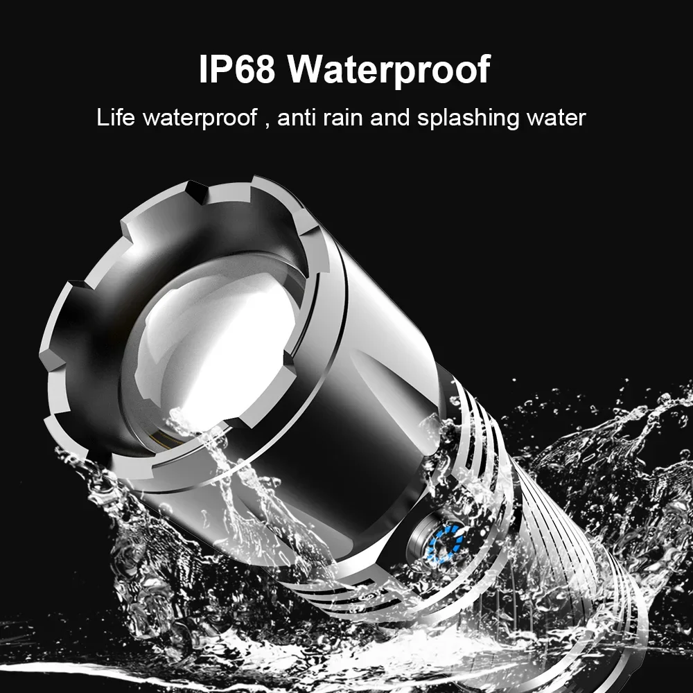 3000M Long Shot Spotlight Flashlight Built in 7800mAH Powerful Rechargeable Tactical Flashlight Zoomable Waterproof for Camping