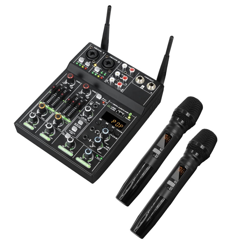 Audio Mixer 4 Kanaals High Power Versterker Geluidsmixing met Microfoon Depusheng UF4-M Digitale Board Console voor Karaoke Podium