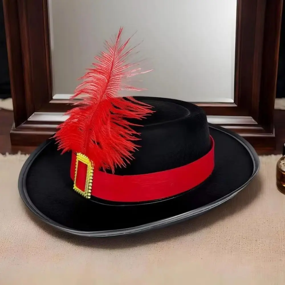 New Vintage Children's Feather Top Hat with Feathers Jazz Cap Magician Top Hat Black Performance Prop Hat Stage Performance - view 2