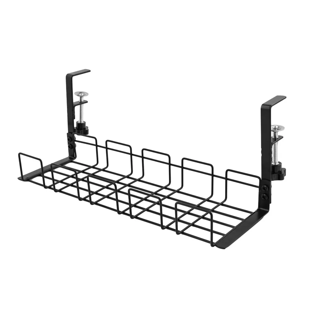 

No Punching Under Table Storage Rack Space Saving Adjustable Clamps Metal Cable Management Tray Sturdy Hanging Shelf