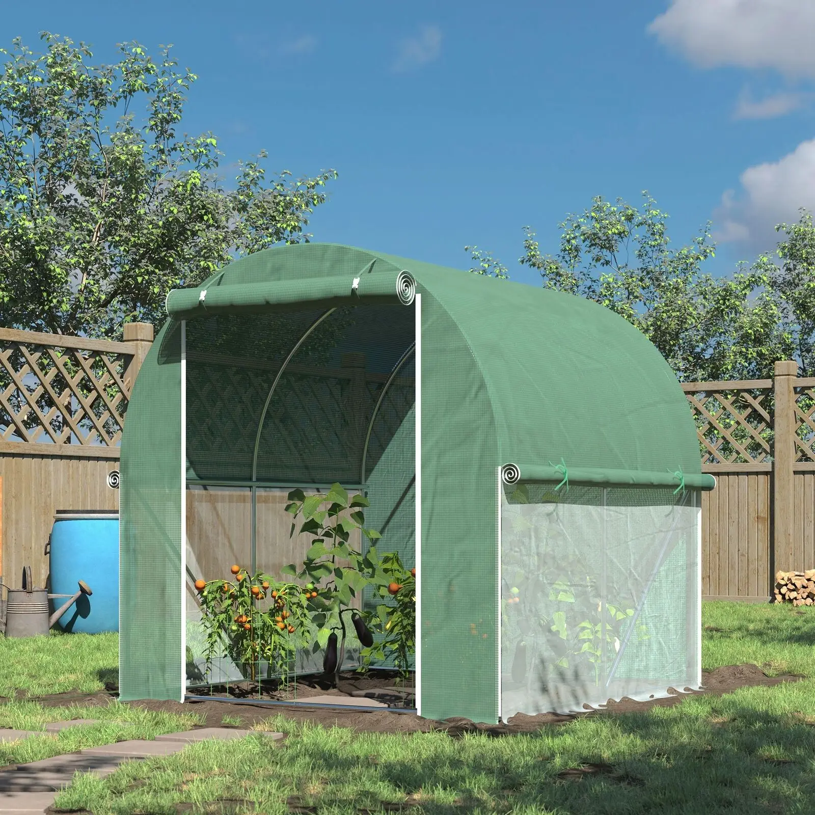 US-Walk-In Tunnel Greenhouse for Outdoor w/ Roll-up Door, 6.5' x 6.5' x 6.5' Green