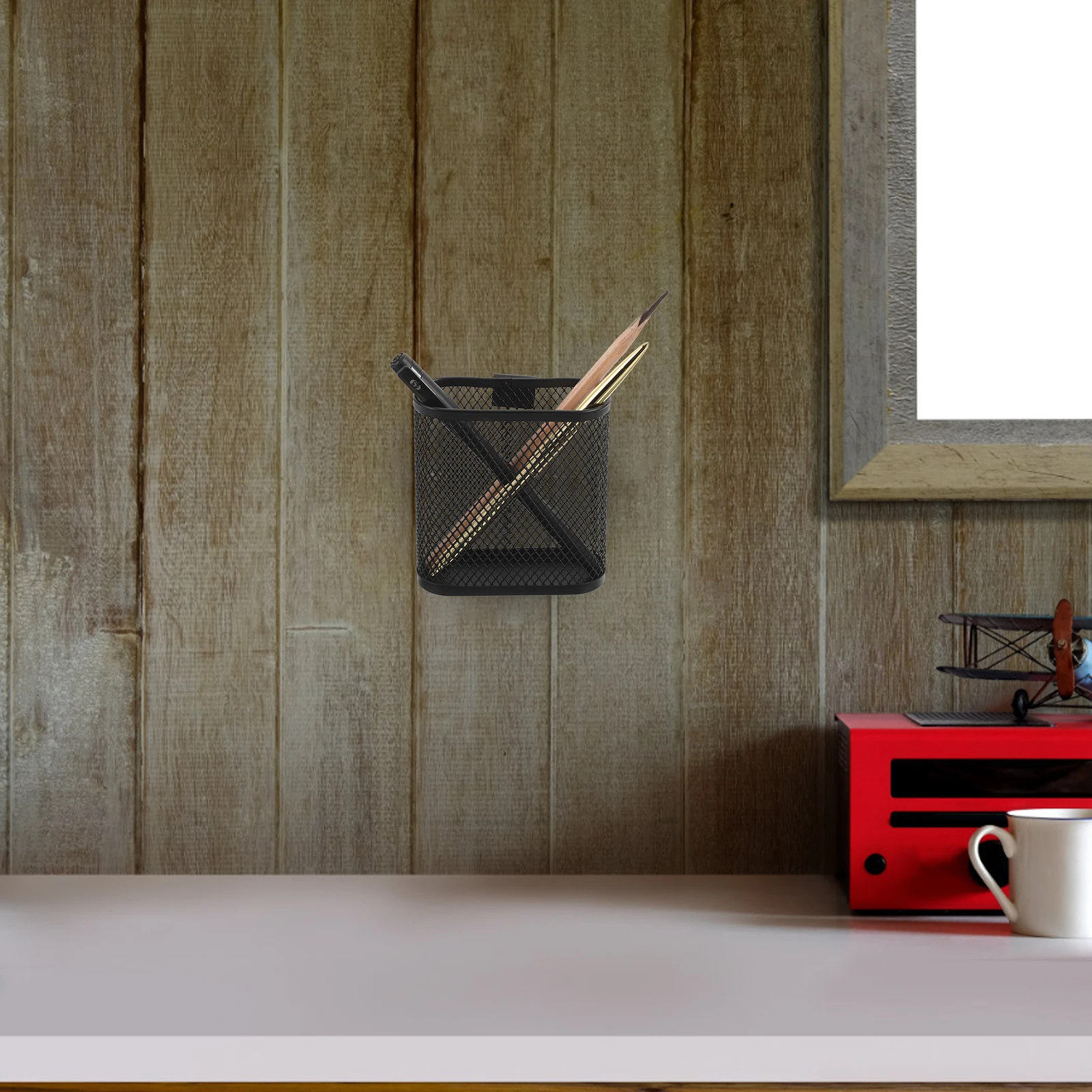 

2 Pcs Office Storage Pen Holder Stand for Desk Large Mesh Metal Organizers Bucket Iron Modern